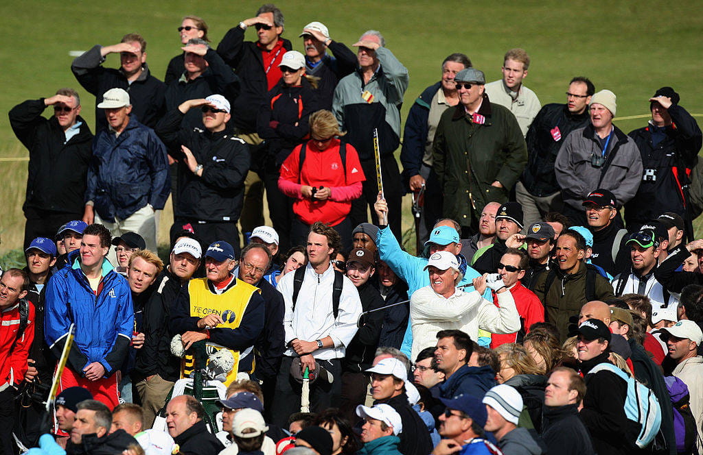 Greg Norman in action during round three of the 2008 Open Championship